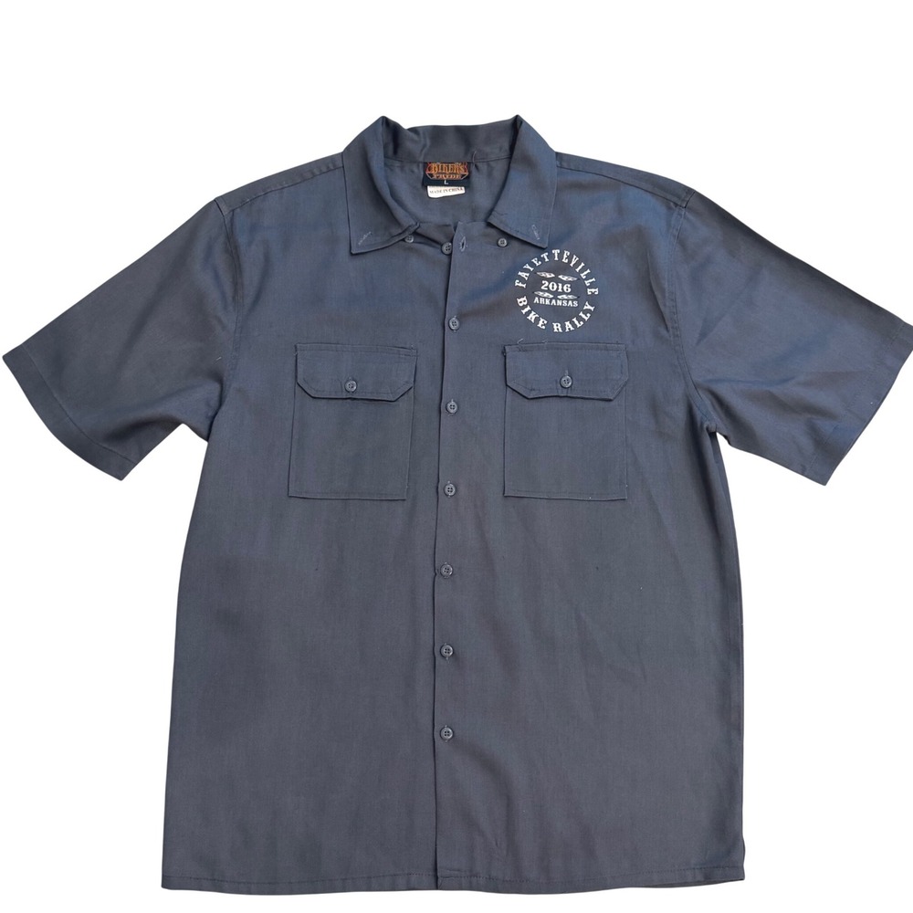 Bikers Pride 2016 Fayetteville Arkansas Bike Rally Skull Work Shirt Mens L Gray